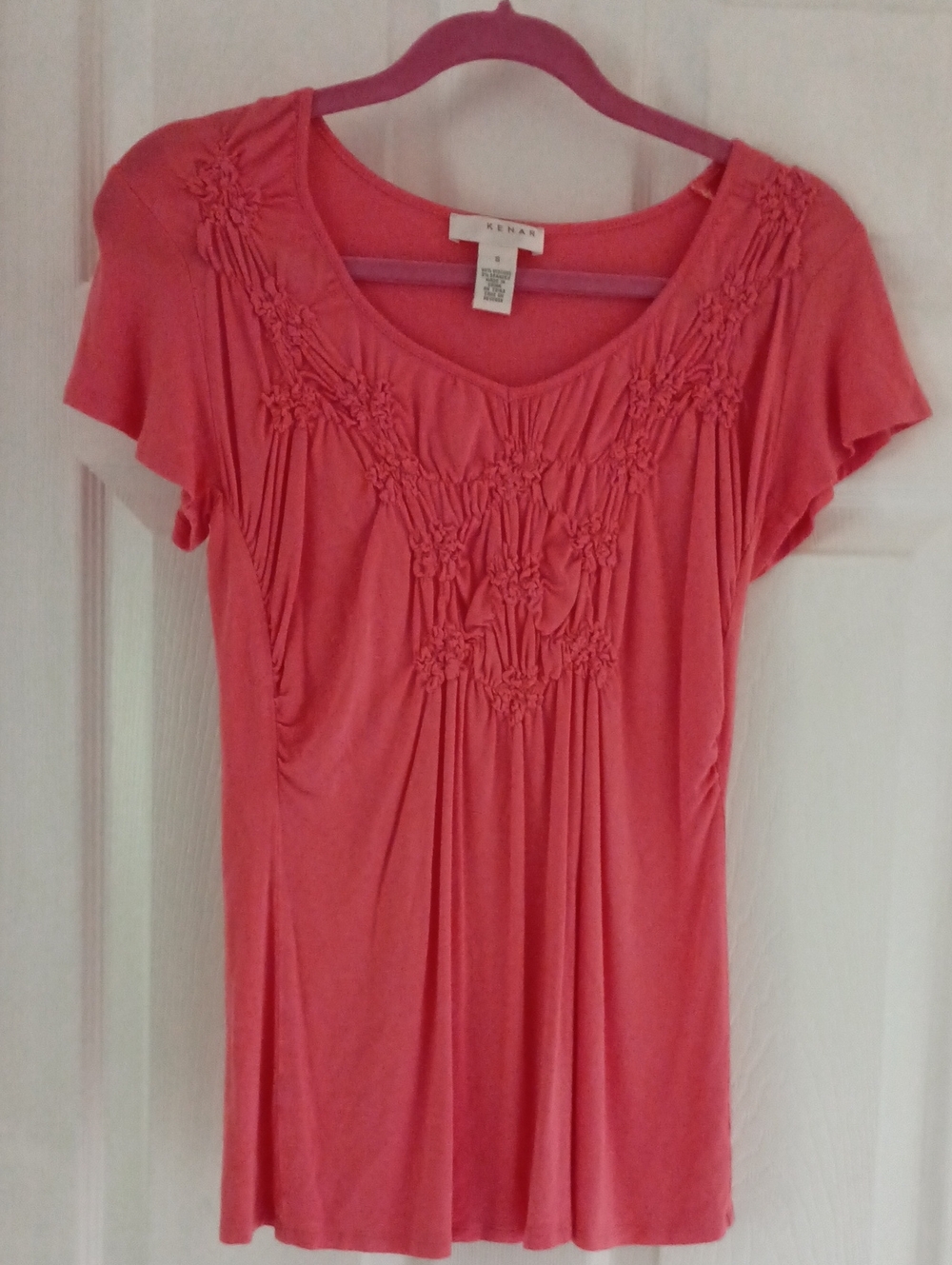 Kenar Coral Pink Short Sleeve Gathered Front Top